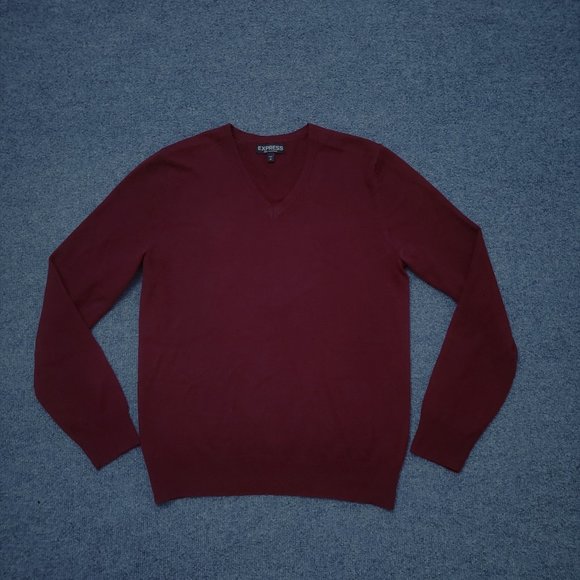 Express 100% Cashmere Small / Petite Burgundy V Neck Long Sleeve Sweater A17 - Picture 1 of 7